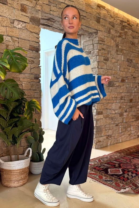 Made in Italy Big Softie Stripe Shortie Knit Cyan